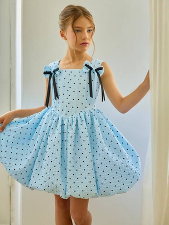 Платье коктейльное в горошек с корсетным лифом и юбкой-бочонок