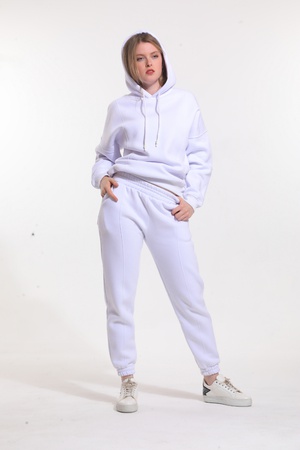 Женский спортивный костюм с капюшоном с завышенной талией белого цвета