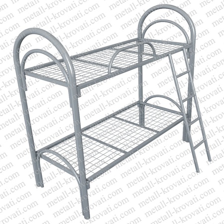 Кровать металлическая двухъярусная усиленная (2 перемычки + двойная ножка) с лестницей и Ограничителем сетка сварная ‘3КС-2У’