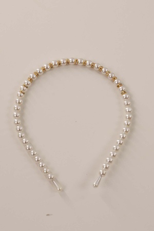 Ortası Altın Rondelalı Beyaz İnci Taç