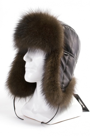 Ушанка из кожи с фишером 170376
