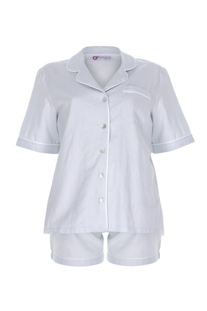 LİNEN - BAYAN KISA KOLLU ÜST - ŞORT PİJAMA TAKIM - AÇIK MAVİ
