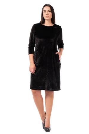 Büyük Beden Cepli Kadife Elbise