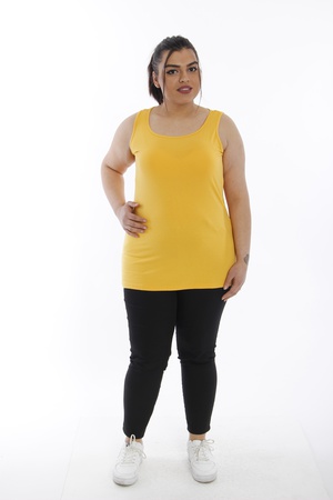 Плюс Размер Спортсмен с нулевым рукавом - Горчица (2)