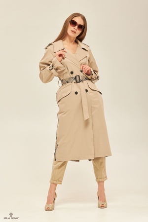 MILA NOVA ПЛАЩ Q-73 БЕЖЕВЫЙ + ЧЕРНЫЙ