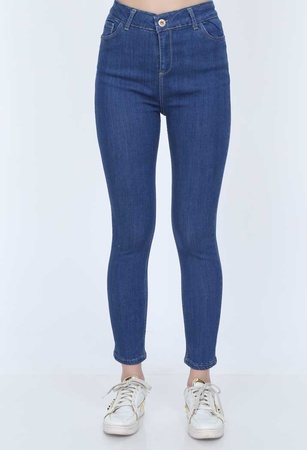 Yüksek Bel Full Power Likra Koyu Mavi Kadın Kot Full Power Likra