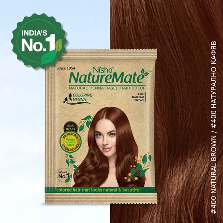 Nisha Naturemate Natural Henna Based Hair Color 90g - Brown | Ammonia-Free, PPD & Resorcinol Free | 100% Grey Coverage Hair Colour