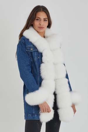 Denim Long Coat - Front, sleeve and collars fox fur