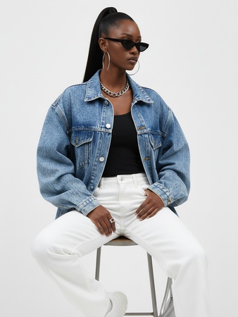 Джинсовая куртка кардиган оверсайз из 100% плотного хлопка