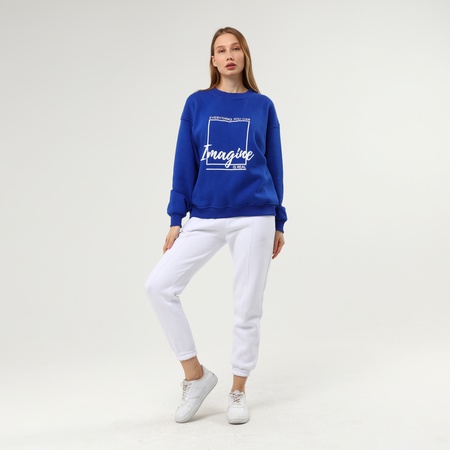 Baskılı Bayan Sweatshirt Mavi Renk