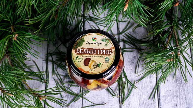 Маринованные белые грибы боровики резанные / ДАРЫ-ЮГРЫ-ХМАО / 250 гр