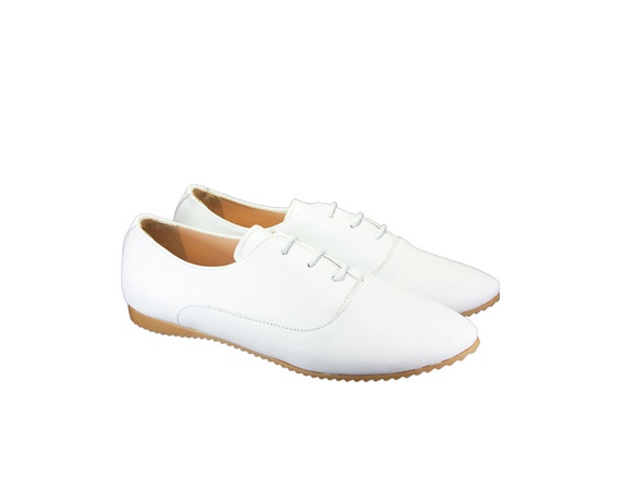 Genuine Leather,  White, Laced, Oxford, Casual, Handmade, Women Shoes