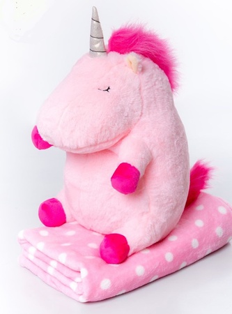 Мягкая игрушка подушка единорог пони 3 в 1 с пледом в горошек внутри
