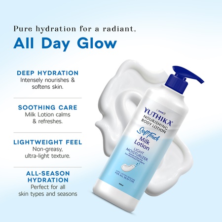 Yuthika Soft Touch Milk Body Lotion for Women & Men 1000ml, Hydrating, Fast Absorbing, Non-Greasy Lotion for Soft, Smooth Skin, All Skin Types