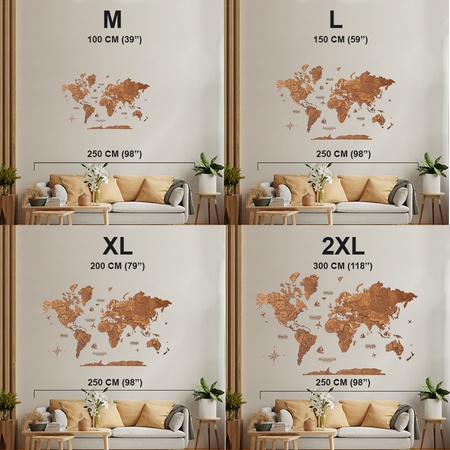 3D ahşap dünya haritası, Boyut XL (200*120) SARI