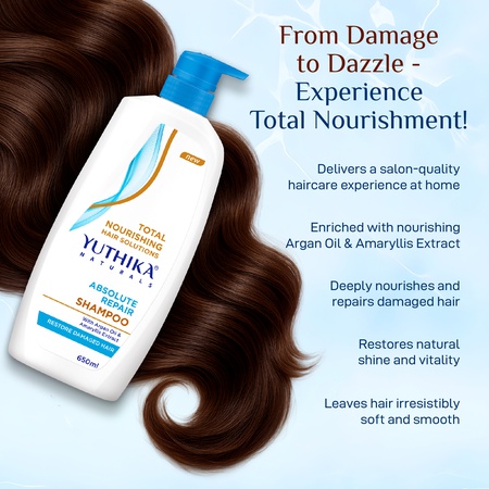 Yuthika Absolute Repair Shampoo For Damaged Hair 650ml |Total Nourishing Shampoo For Women & Men| Enriched With Argan Oil & Amaryllis Extract
