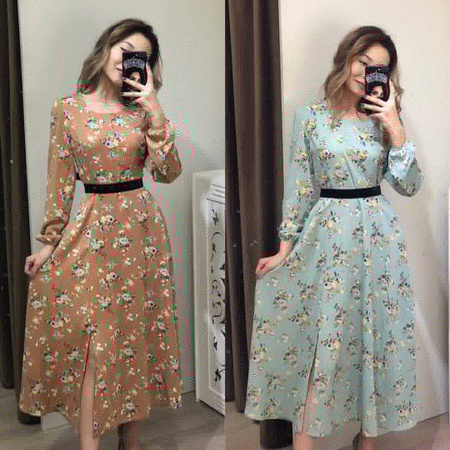 Yeni Yeni renkler 😍 Çiçek desenli şık elbise 😍 Kadife kemer 👗 42/44 beden