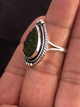 Handmade Sterling Silver Moldavite Ring: Bohemian Statement Jewelry
