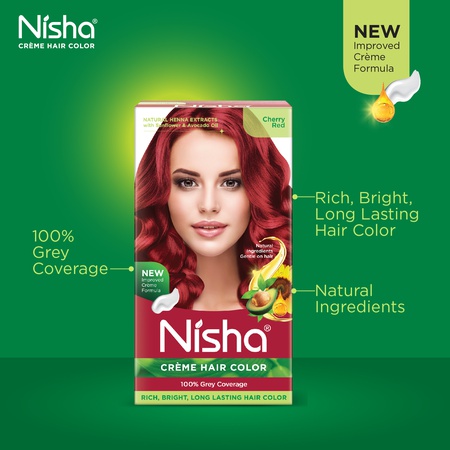 Nisha Creme Hair Color | Permanent Long Lasting Red Hair Dye Color Kit | Cherry Red | 5.07 Oz