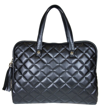 Bayan iş çantası, takım elbise dikişi deri / siyah