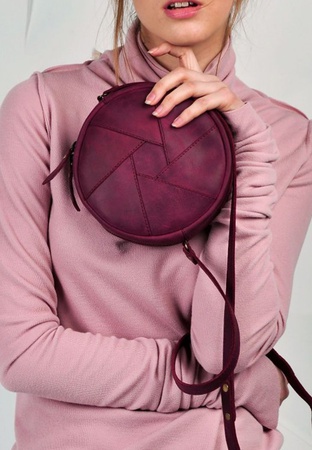 Кожаная круглая женская сумка Бон-Бон бордовая Crazy Horse