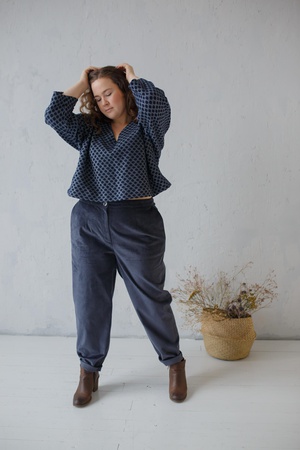 Fitilli kadife yüksek belli muz pantolon