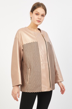 Leather jacket for women with leather knitting - Relaxed Fit