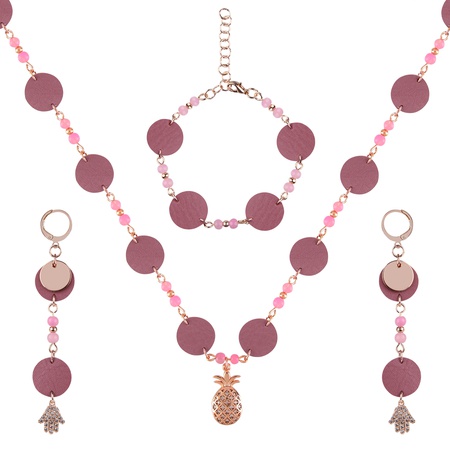 W-K-ZR-102 Кожаный браслет, колье, серьги, комбайн