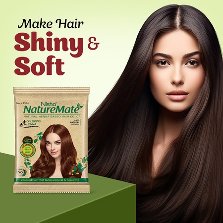 Nisha Nature Mate Henna Powder 15g Sachet Pack of 10 - Natural Brown | No Ammonia, Gentle and Vibrant Hair Color