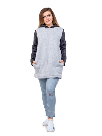 Kapüşonlu fermuarlı ceket (siyah kollu gri) M-0104СС