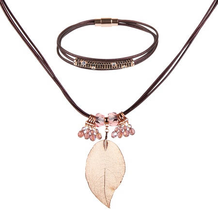 W-K-RP-ZR-101 Deri bileklik, kolye,küpe kombin