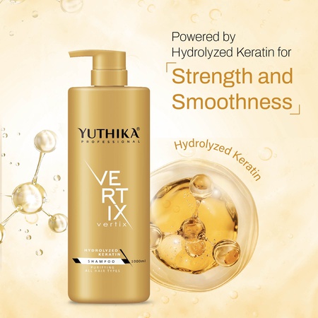 Yuthika Professional Vertix Hydrolyzed Keratin Purifying Shampoo for All Hair Types 1000ml I Deep Cleansing, Removes Dirt, Impurities & Strengthens