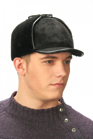 Шапка из замши с овчиной 10340Ч