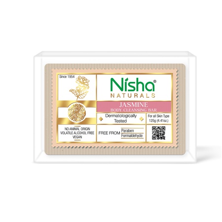 Nisha Jasmine Body Cleansing Soap Bar 125g – Paraben Free, Vegan, Gentle Cleanse for Soft & Supple Skin, Suitable for All Skin Types, Men & Women