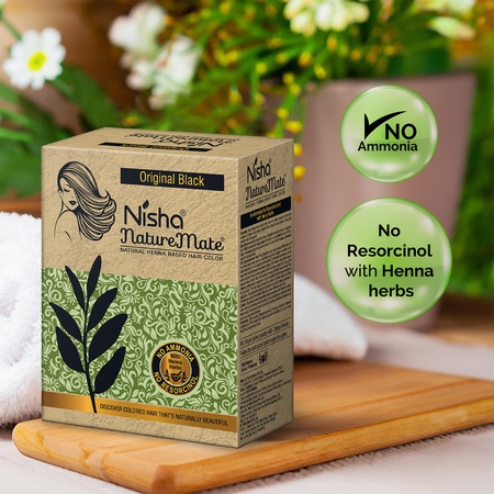 Nisha Naturemate Natural Henna-Based Hair Color 60g - Original Black | Ammonia-Free, Henna Herbs for Healthy Hair
