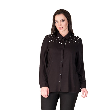 Büyük Beden İnci Detaylı Cotton Gömlek