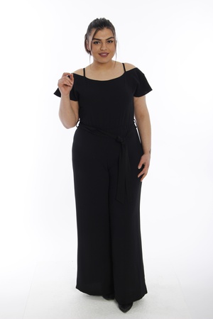 Подробный комбинезон из крепа с открытыми плечами - черный (2)
