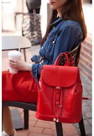 Кожаный женский рюкзак Олсен красный
