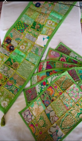 Индийский бегунок для стола, декор для комнаты, ткань Khambadiya, вышитый лоскутный хлопковый обеденный стол, многоцветный, ручной работы, декоративный настольный бегунок и коврики, набор 6