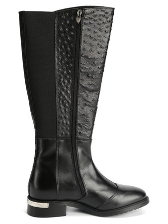 黑色鸵鸟皮靴子（阔腿）S148