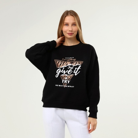 Baskılı Bayan Sweatshirt Siyah Renk