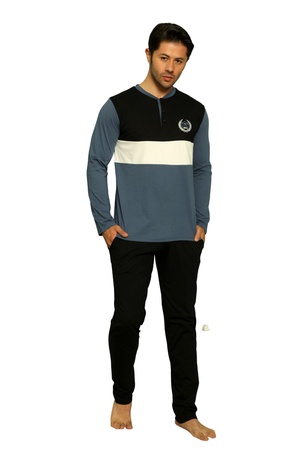 ERKEK PİJAMA TAKIMI - %100 PAMUK - UZUN KOL - DÜĞMELİ