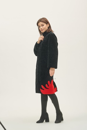 Palto Kadın Silverfox model 806 Siyah / Kırmızı