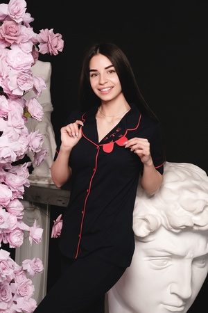 Women's knitted pajamas with an English collar
