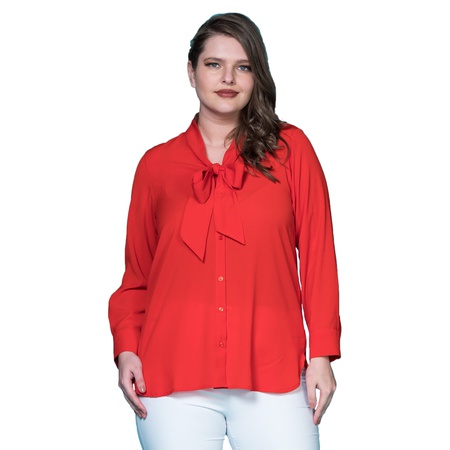 Büyük Beden Kravat Yaka Krep Gömlek