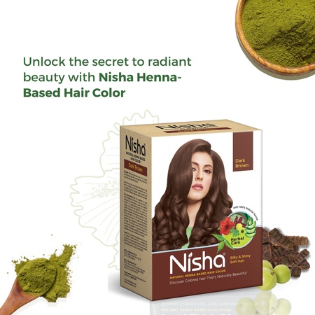 Nisha Hair Colour for Women - Dark Brown, 60g (Pack of 1) | 100% Pure Henna-Based Powder Ammonia-Free