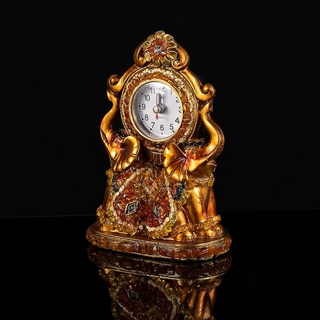 Настольные часы с натуральным балтийским янтарем "Слоны"