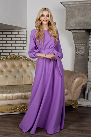 5130 - Платье макси (цвет: Бежевый, бордо, зеленый, желтый, голубой, синий, кофе, красный, мята, пурпурный, сиреневый)