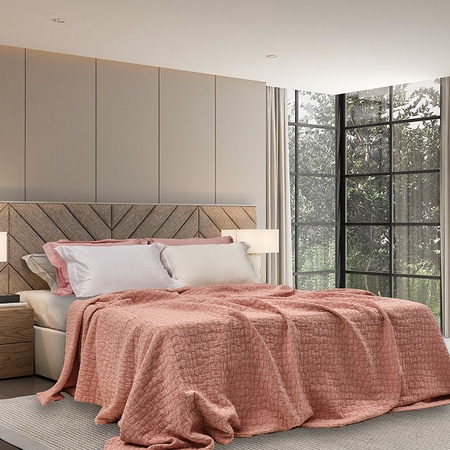 Timsah Kabartmalı Pamuk Örme Battaniye Pembe